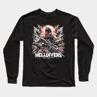 dynamic composition of Helldivers fighting against a swarm of insect-like aliens - fantasy Long Sleeve T-Shirt